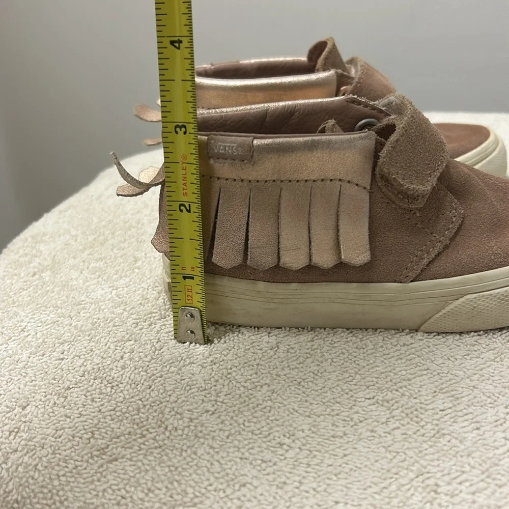 Vans fringe moccasin pink suede sneaker kids toddlers Slip In loop strap size 7